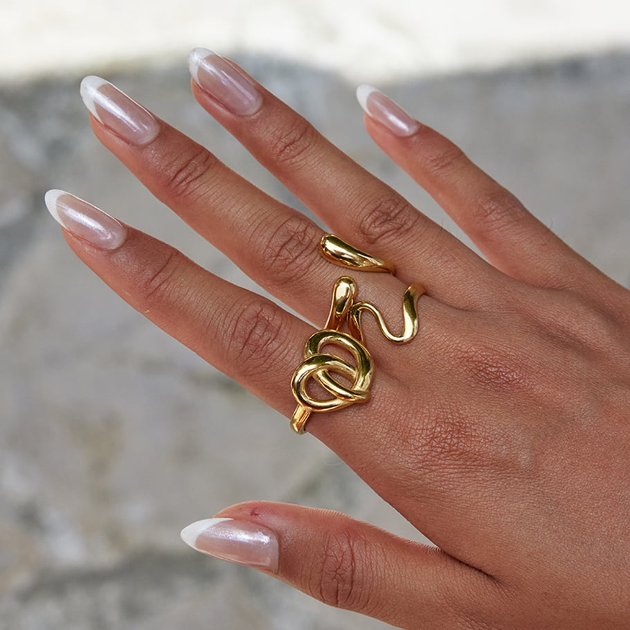 1 Piece Romantic Pretzel Shape Stainless Steel Gold Color Statement Rings Picture8