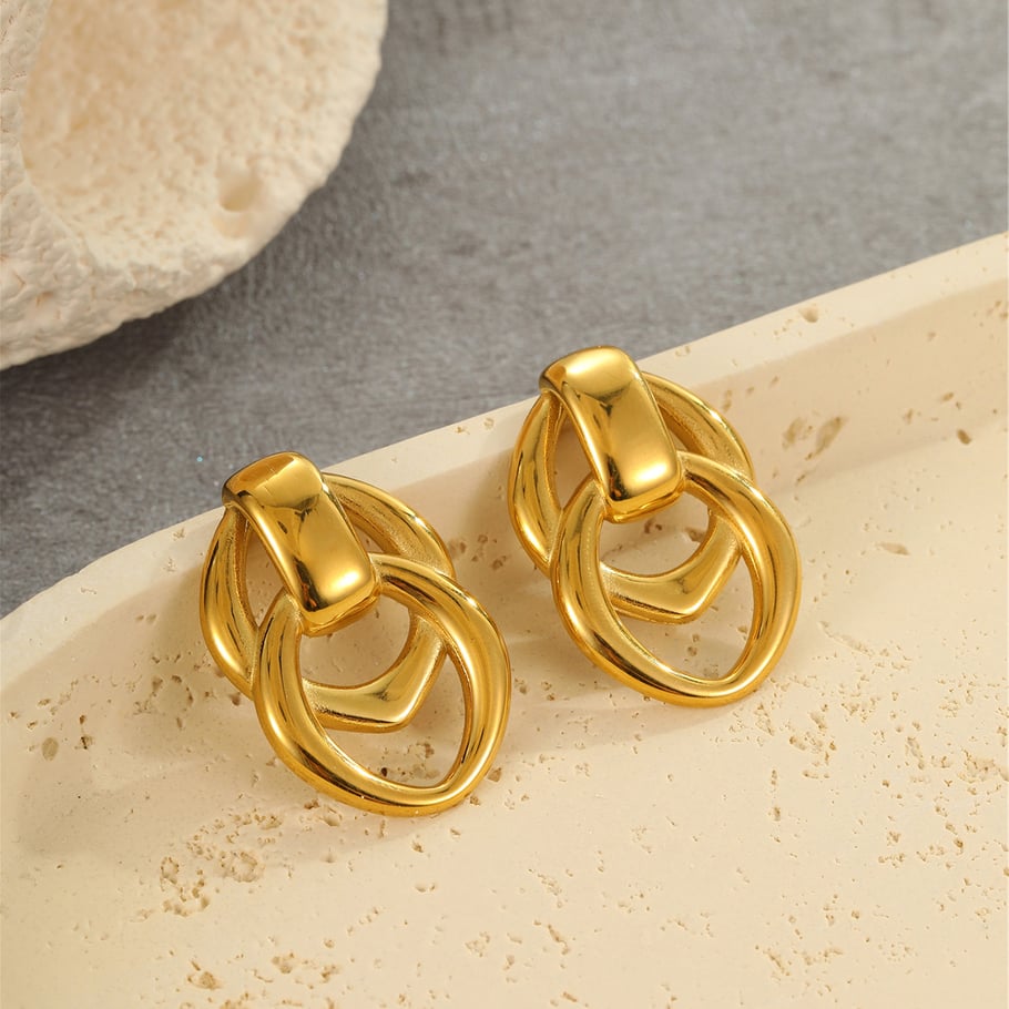 Simple Series Daily Geometric Stainless Steel Gold Color Women's Hoop Earrings h5Picture3