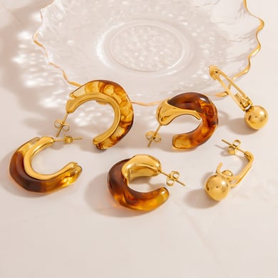 Orecchini a bottone da donna in acrilico color oro, geometrici casual, semplici, serie h5 Immagine3
