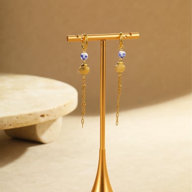 Pendientes colgantes geométricos de acero inoxidable dorados para mujer h5 Imagen4