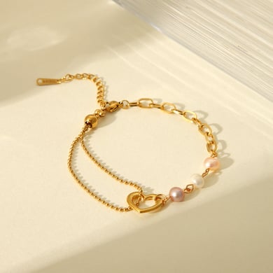 1 Pair Simple Series Sweet Heart Stainless Steel   Gold Color  Natural Stone Women's Chain Bracelets h5 Picture5