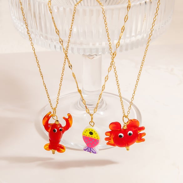 Turtle Stainless Steel Gold Color Glass Women's Pendant Necklaces 2