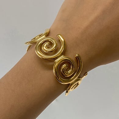 1 Stück klassische Spiral-Armreifen aus Edelstahl in Goldfarbe für Damen h5 Bild4