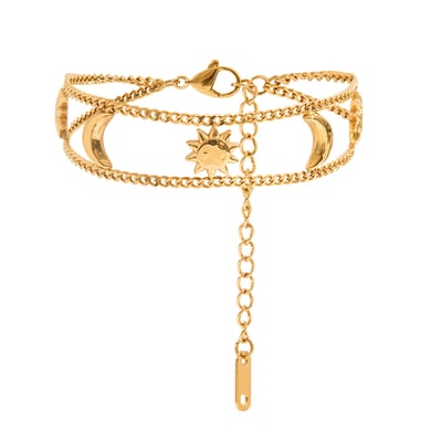 1 Piece Luxurious Series Retro Sun&Moon Stainless Steel Gold Color Women's Chain Bracelets h5 