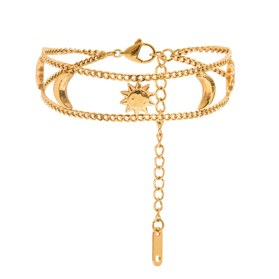 1 Piece Luxurious Series Retro Sun&Moon Stainless Steel Gold Color Women's Chain Bracelets 