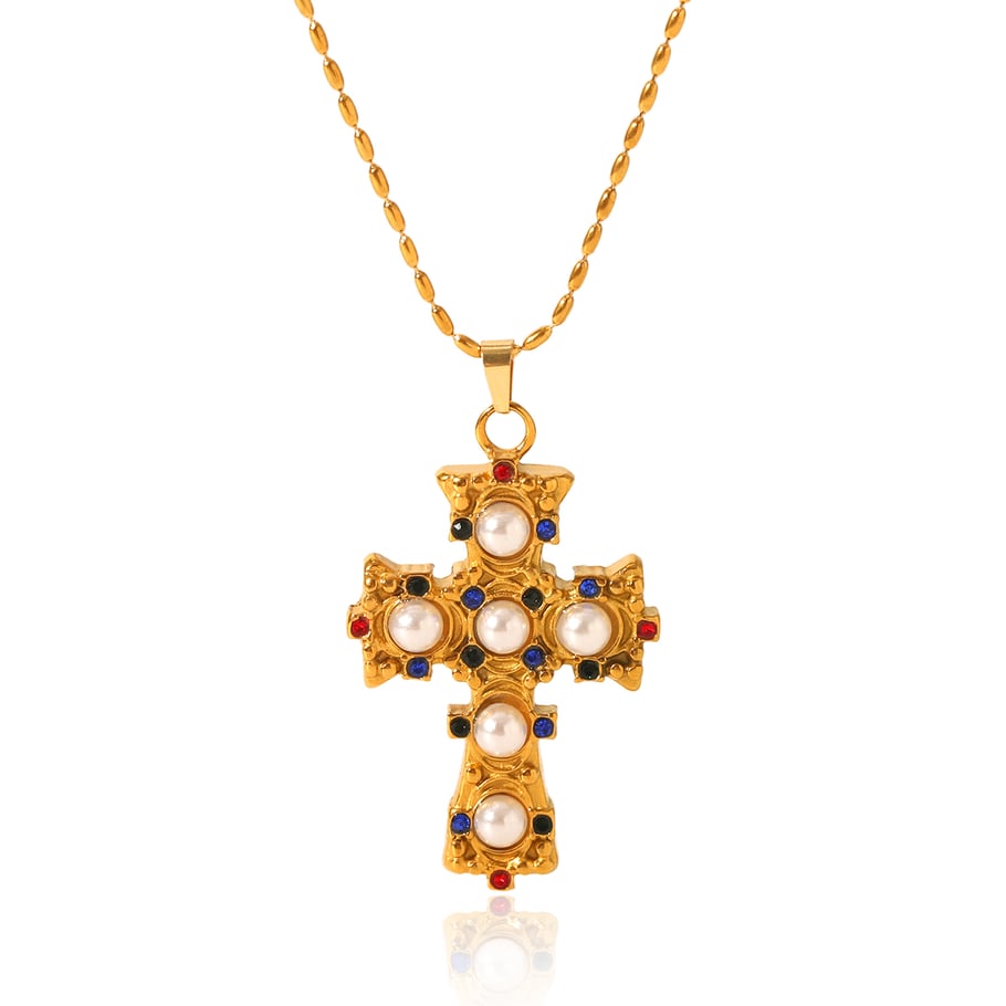 Daily Cross Stainless Steel   Gold Color  Zircon Women's Pendant Necklaces 