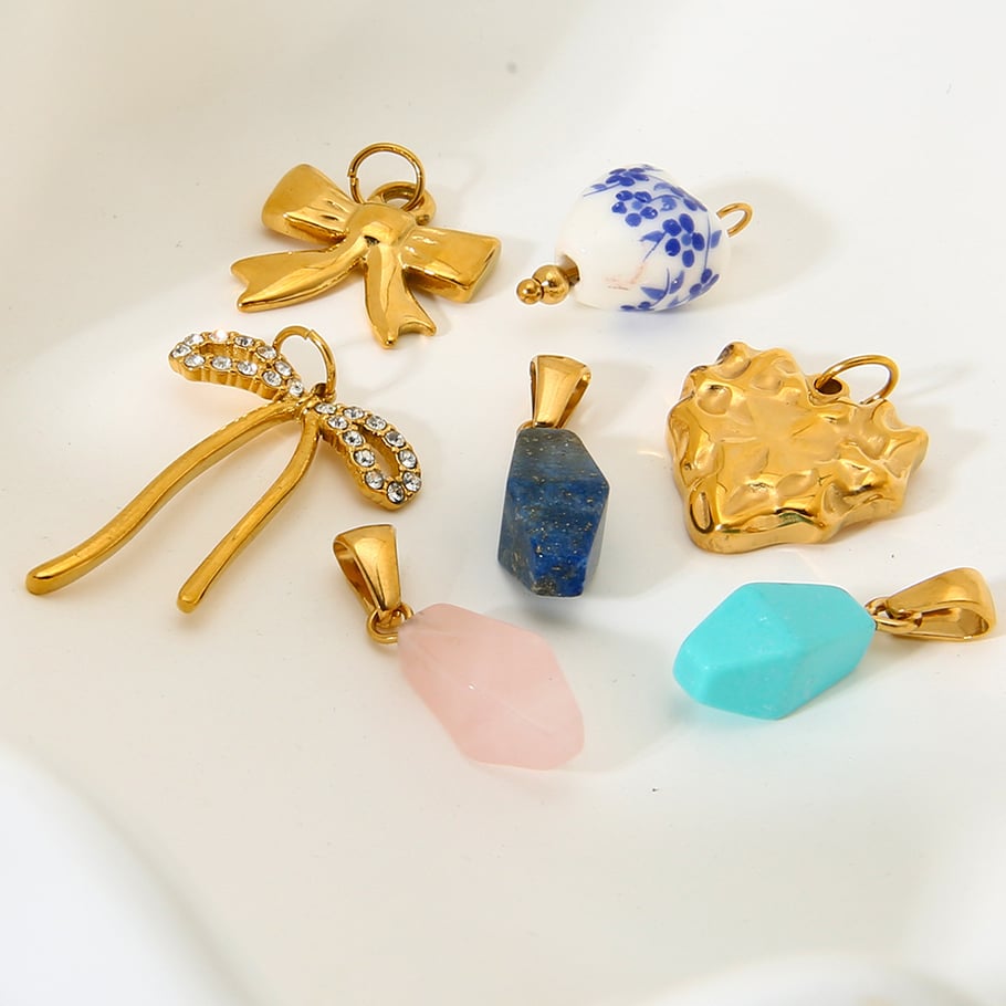 DIY Bow Knot Stainless Steel Gold Color Pendants h5Picture3