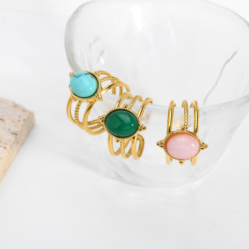 1 anello regolabile in acciaio inossidabile color oro con pietra naturale Immagine2