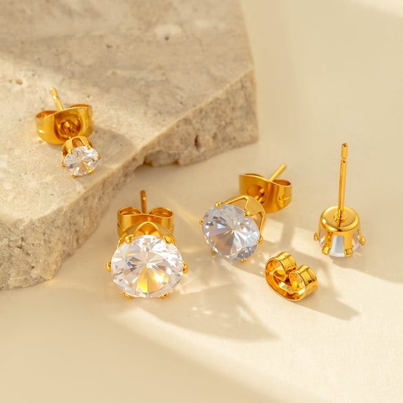 1 pezzo semplice piercing in acciaio inossidabile color oro con zircone 2