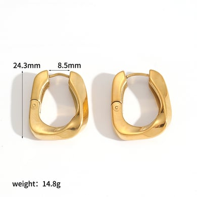 1 par de pendientes de aro de acero inoxidable color dorado h5 