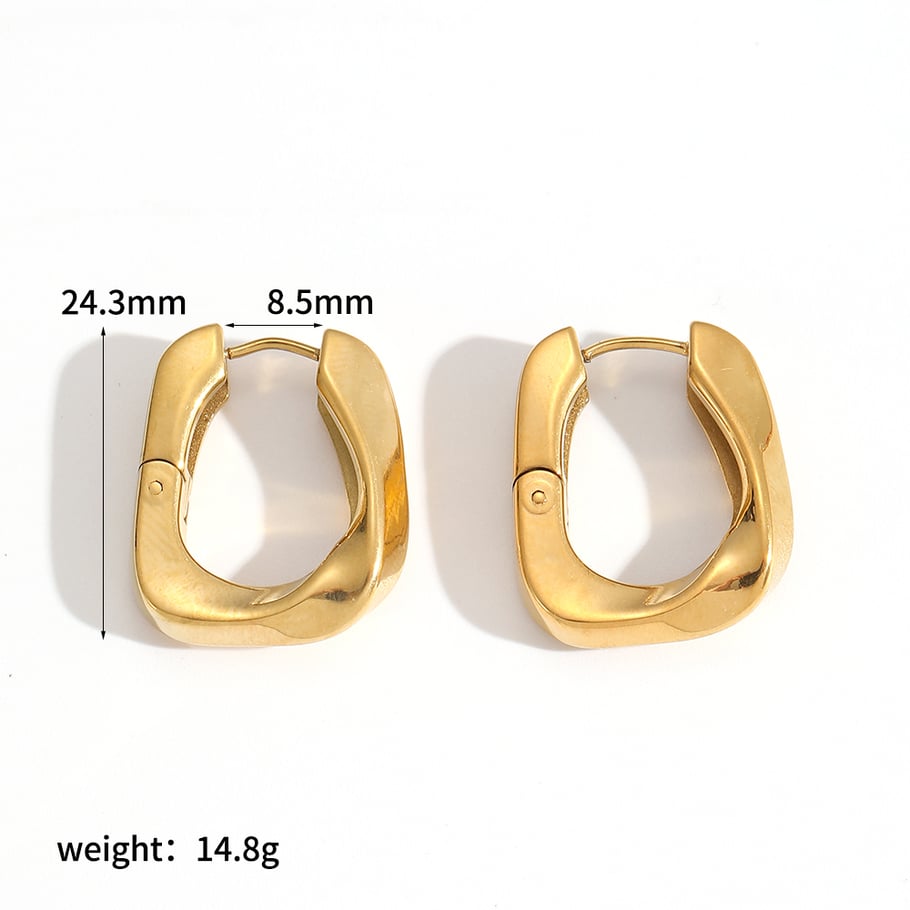 1 par de pendientes de aro de acero inoxidable color dorado 