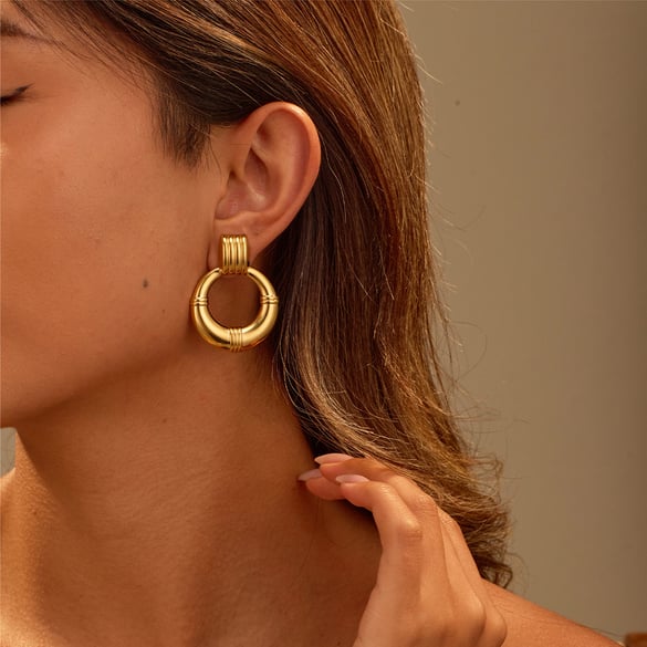 Luxurious Retro Geometric Stainless Steel Women's Hoop Earrings