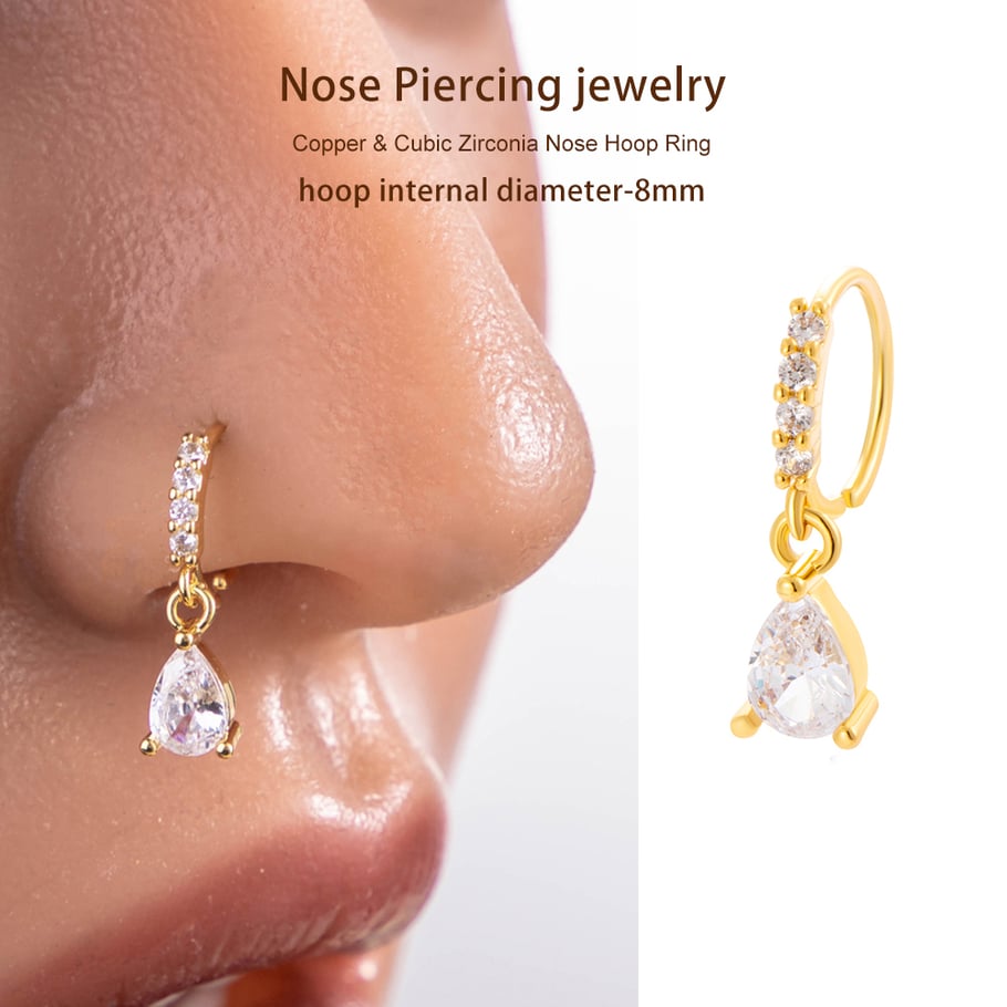 1 Piece Copper Gold Color Zircon  Nose Stud Picture4