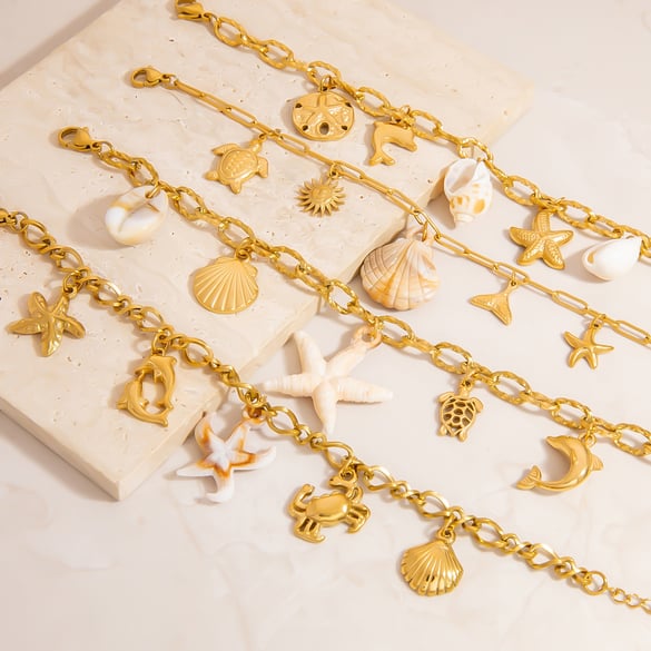 1 Piece OCeanic Stainless Steel Gold Color Charm Bracelet
