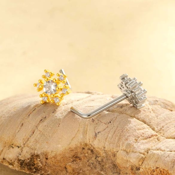 1 Stück Schneeflocke Kupfer Gold Farbe Zirkon Damen Nasenstecker 2