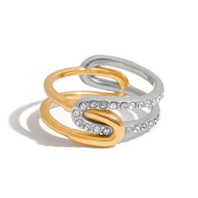 Bague pour femme en acier inoxydable couleur or, série luxueuse, motif géométrique classique, pierres précieuses h5 