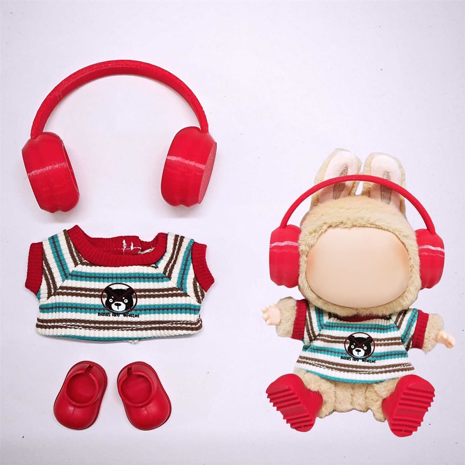 Conjunto de ropa con auriculares rojos para muñecas (sin muñeca) Imagen3