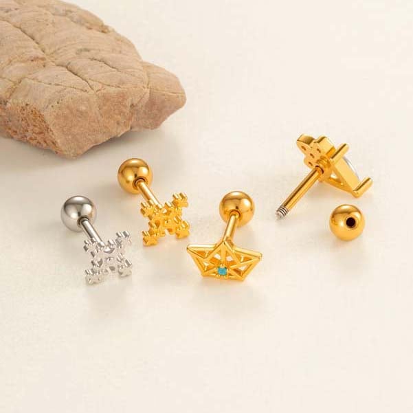 1 Piece Lustrous Cross Copper Gold Color Zircon Women's Piercings Earrings Picture3