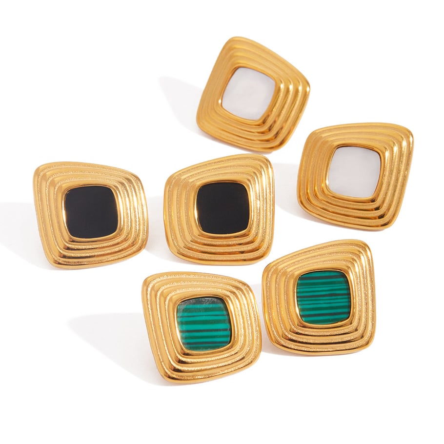 1 Paar elegante rechteckige Ohrstecker aus Edelstahl in Goldfarbe für Damen der Classic-Serie Bild7