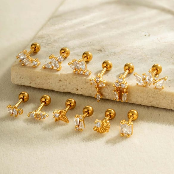1 Piece Exquisite Copper Gold Color Zircon Women's Piercings Earrings 2