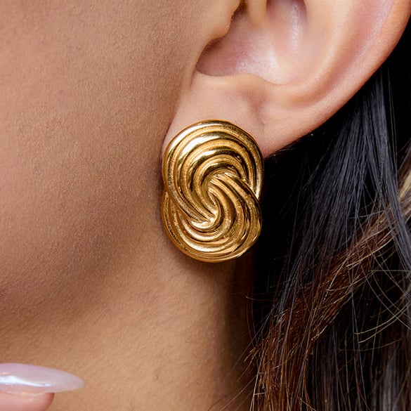 1 Pair Simple Series Personality Spiral Stainless Steel Gold Color Stud Earrings