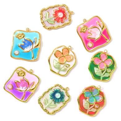 1 Piece Romantic Series DIY Flower Stainless Steel Gold Color Women's Pendants h5 Picture3