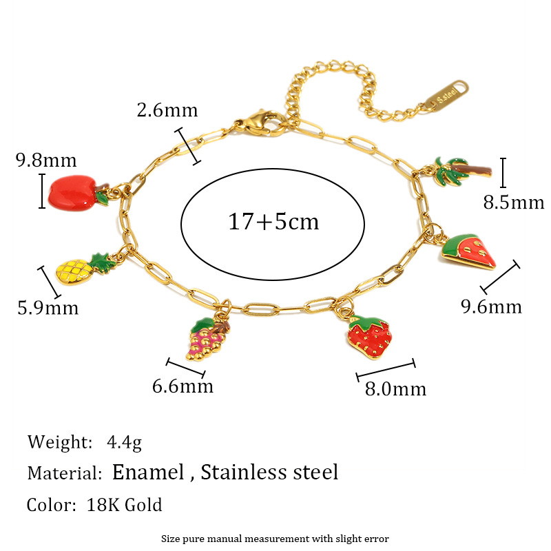 Bracelet femme en acier inoxydable avec motif cerise douce 