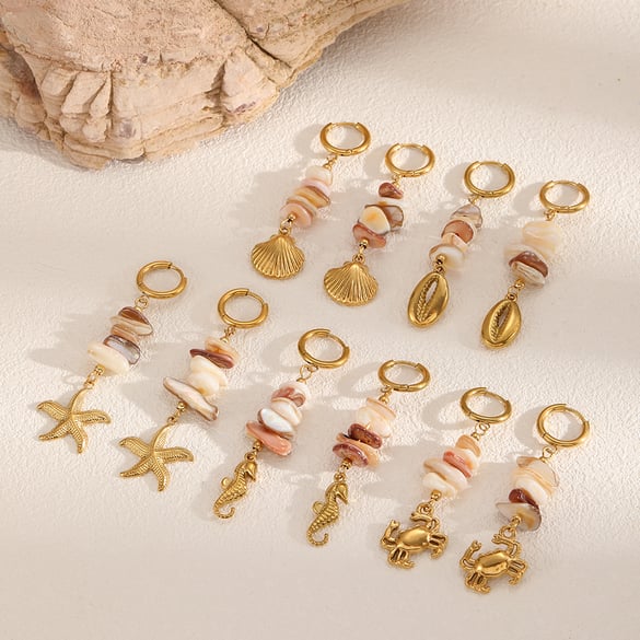 1 par de pendientes colgantes de acero inoxidable color dorado oceánico