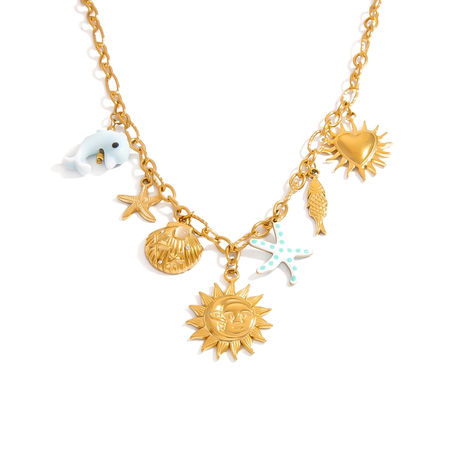 1 par de collares colgantes de acero inoxidable dorados con diseño de planta informal de serie lujosa para mujer 