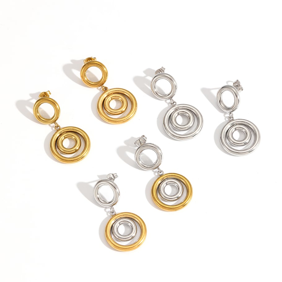 1 par de pendientes geométricos de acero inoxidable color dorado Imagen3