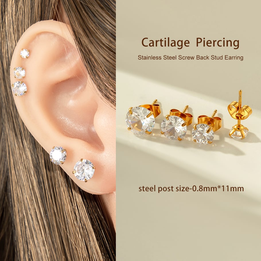 1 Stück schlichter Edelstahl Goldfarben Zirkon Piercings Ohrring Bild4