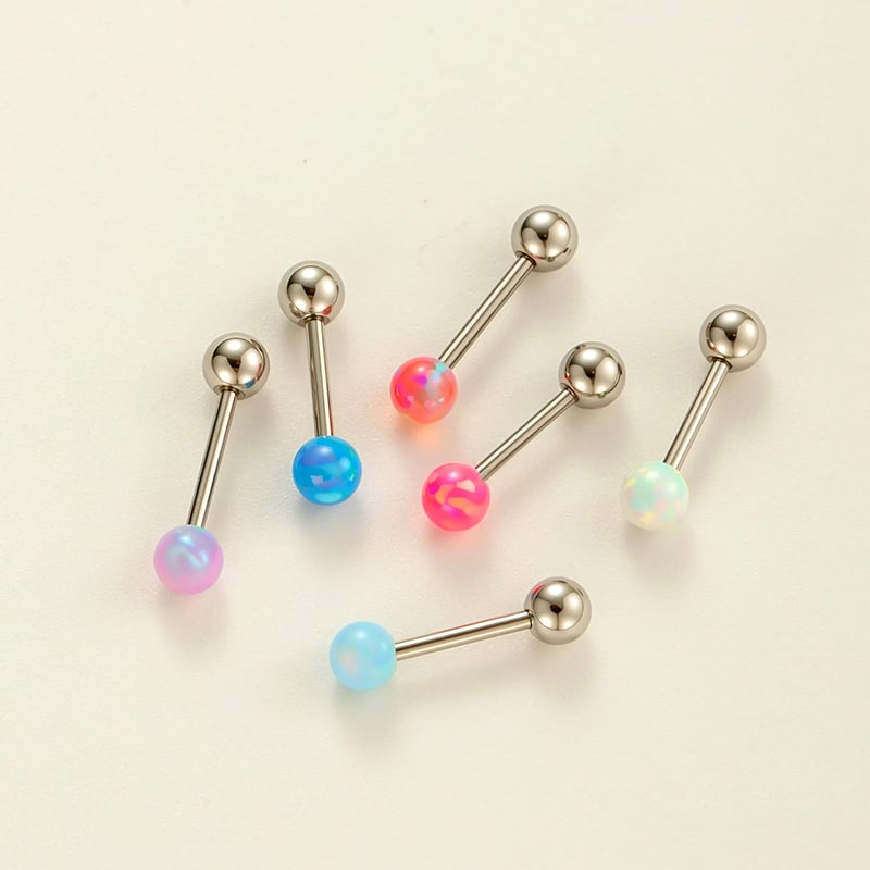 Boucles d&#39;oreilles simples rondes en acier inoxydable avec opale pour femme, 1 pièce Image3