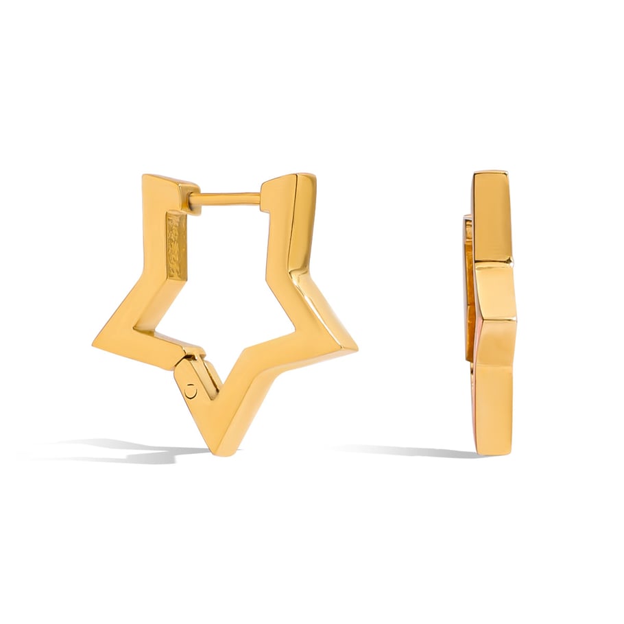 1 Paar Creolen aus Edelstahl der Simple Series mit klassischem Stern in Goldfarbe für Damen 