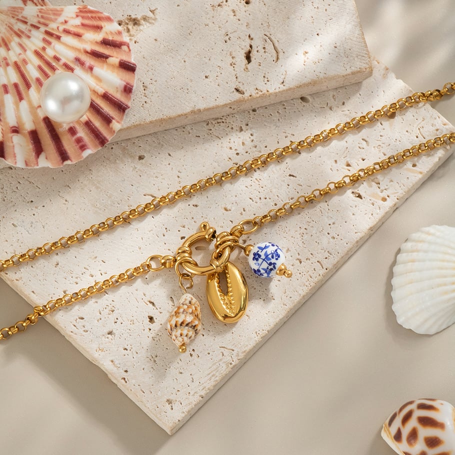 1 Piece Shell Charm Stainless Steel Gold Color Pendant Necklace Picture3
