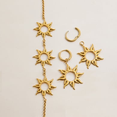 1 paire de boucles d&#39;oreilles créoles pour femme en acier inoxydable couleur or, série Classic Sun h5 Image8