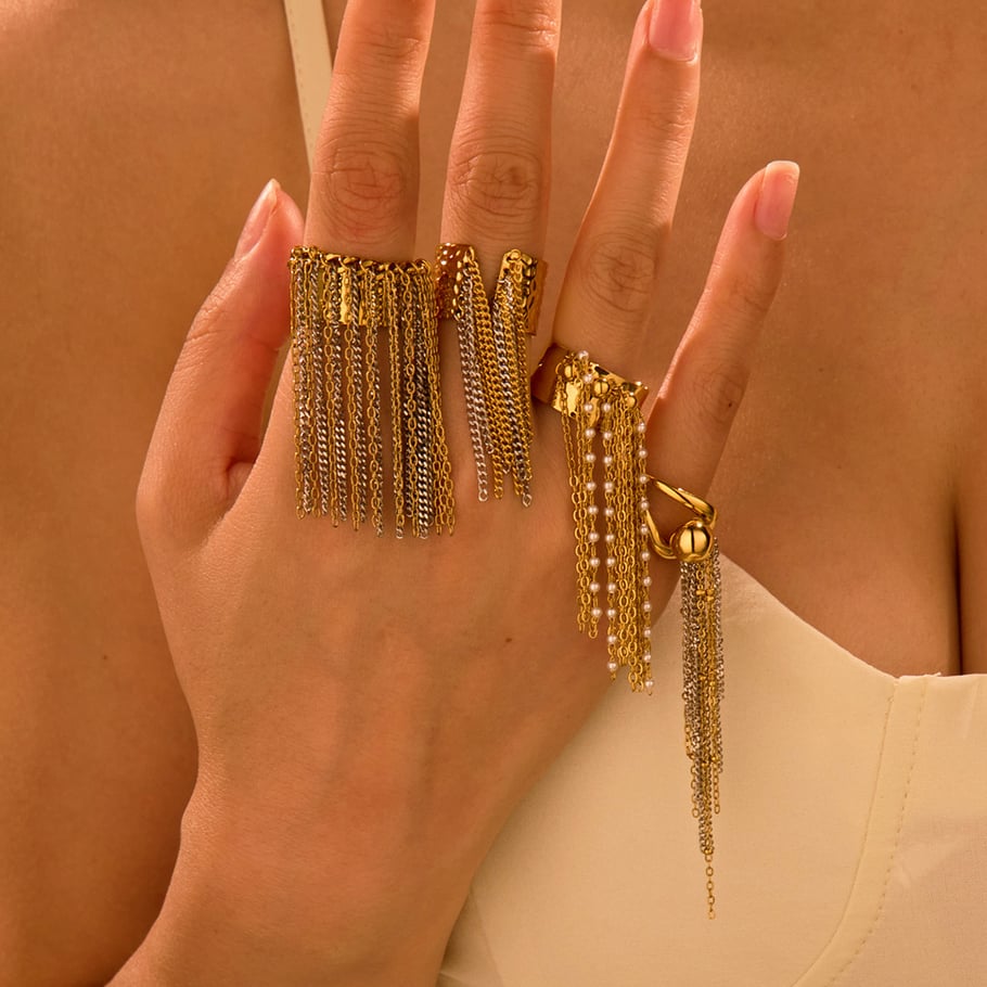 1 Piece Simple Series Daily Tassel Stainless Steel Women's Adjustable Rings Picture3
