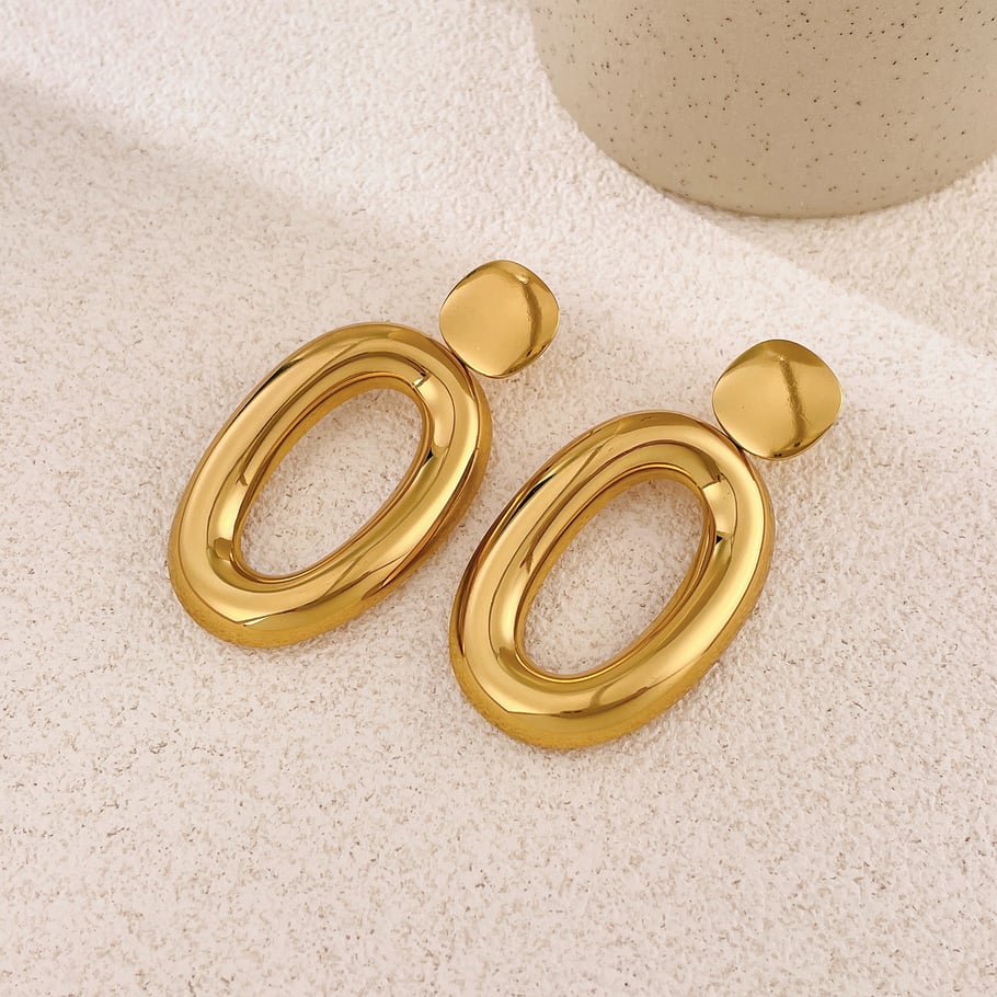 1 paio di orecchini pendenti da donna in acciaio inossidabile color oro, stile retrò, geometrici, semplici Immagine3