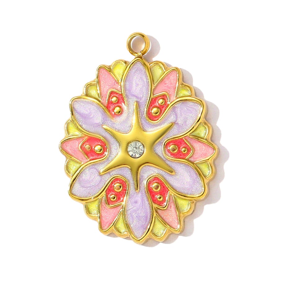 1 pieza de lujosa serie DIY Flor de acero inoxidable color dorado colgantes para mujer 