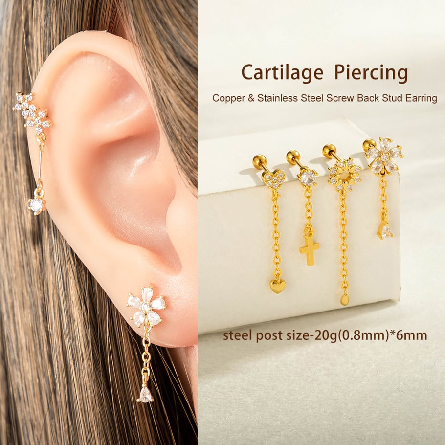 1 Paar Simple Series Simple Heart Kupfer Gold Farbe Zirkon Damen Piercings Ohrringe Bild4