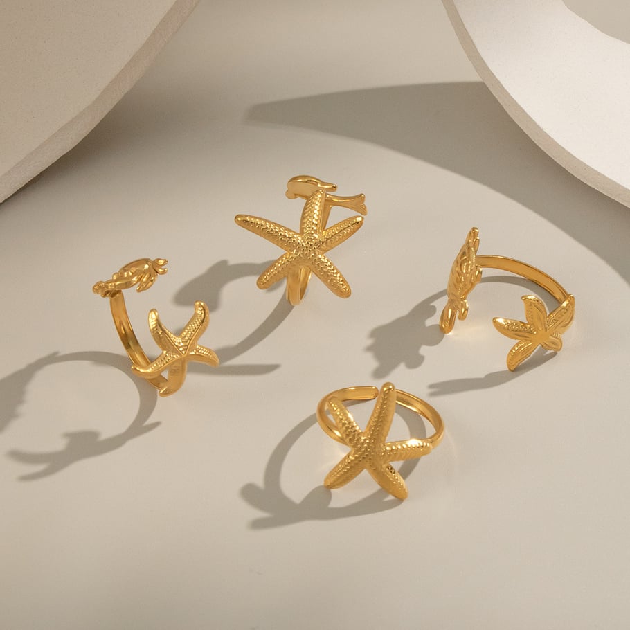 1 anello in acciaio inossidabile color oro con ciondolo a forma di oceano Immagine2