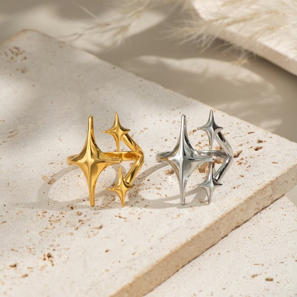 1 Stück Statement-Ring aus Edelstahl mit Stern in Goldfarbe
