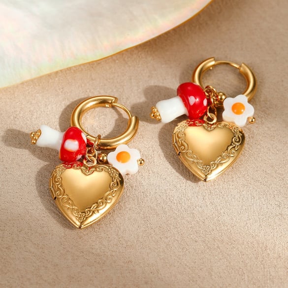 Simple Series Sweet Heart Stainless Steel  Gold Color Women's Drop Earrings 2