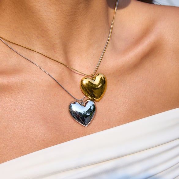 1 Piece Classic Big Heart Stainless Steel Gold Color Women's Pendant Necklaces