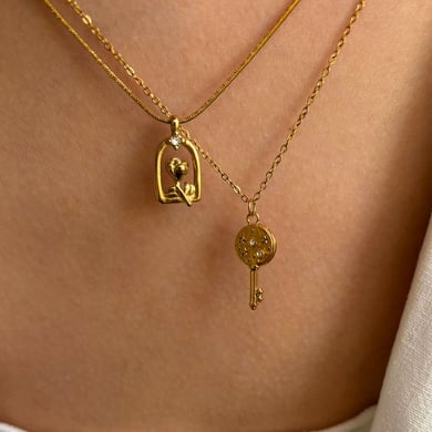 Collana con ciondolo color oro rosa in acciaio inossidabile da 1 pezzo h5 Immagine3