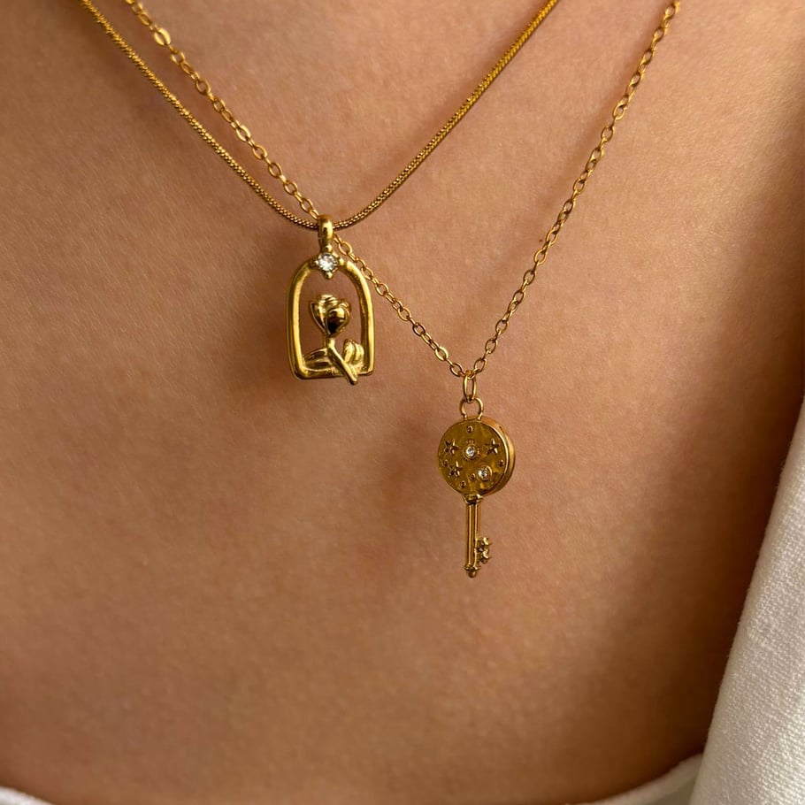Collana con ciondolo color oro rosa in acciaio inossidabile da 1 pezzo Immagine3