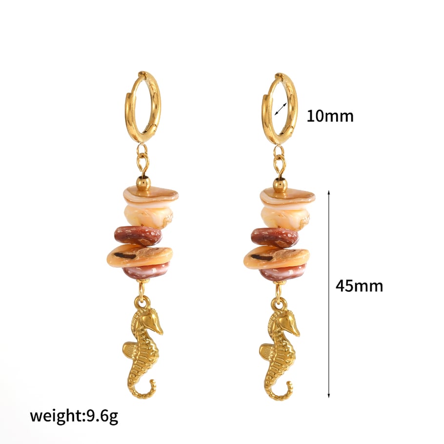 1 par de pendientes colgantes de acero inoxidable color dorado oceánico 