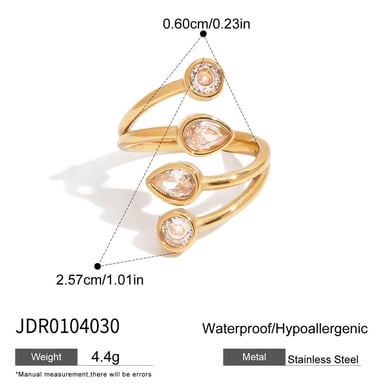 1 Stück luxuriöse Tropfen-Edelstahlringe in Goldfarbe für Damen h5 Bild2