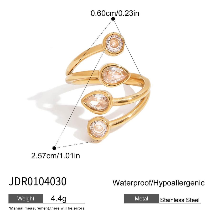 1 Stück luxuriöse Tropfen-Edelstahlringe in Goldfarbe für Damen Bild2