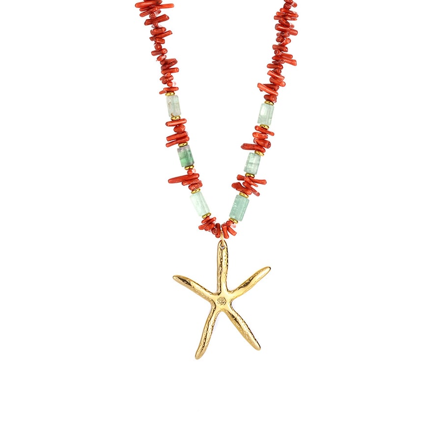 1 pezzo di collana con ciondolo a forma di stella in acciaio inossidabile color oro con pietra naturale da donna 