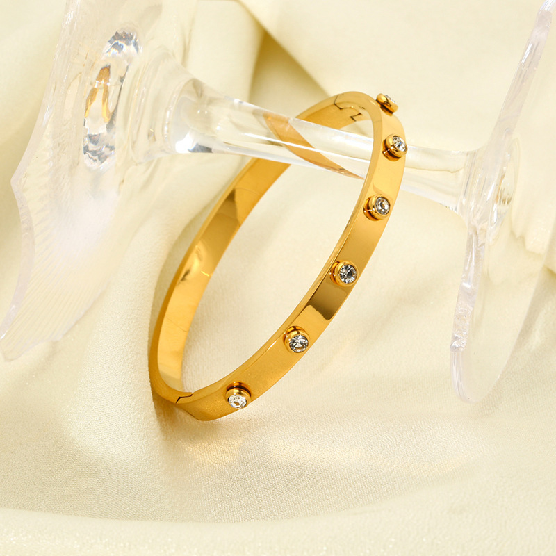 Simple Series Daily Geometric Stainless Steel Gold Color Women's Bangles h5Picture4